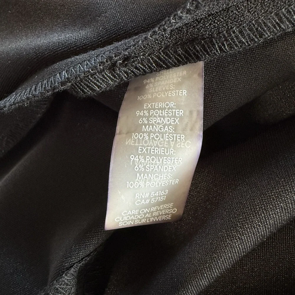 Calvin Klein Black Bow Neck Chiffon Sleeve Stretch Crepe Sheath Dress Size 12 - Picture 11 of 12